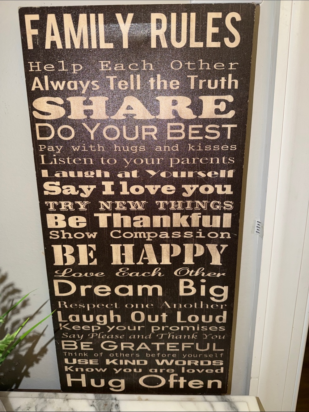 Inspirational Family Rules Wall Art Sign -